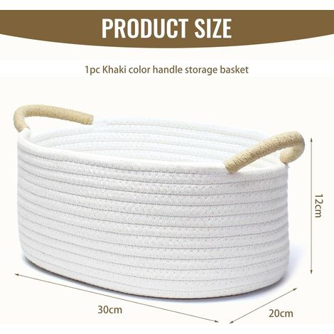 Ovale Corbeille en Coton Blanche Tressé, Petit Panier de Rangement avec Crochet, Corbeille Découlante pour Jouets Bébés, Jouets pour Chats et Chiens, 30x20x12cm (1/4)