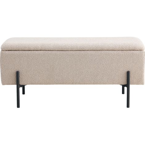 Banc d'entrée avec coffre de rangement 95x36,5x46 cm – Tissu bouclette beige – Piètement en métal robuste – Assise relevable pour rangement – House Nordic (1/5)