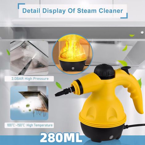 Pulitore a vapore portatile ad alta pressione e alta temperatura con 9 accessori per cucina, divano, bagno, auto (1/4)