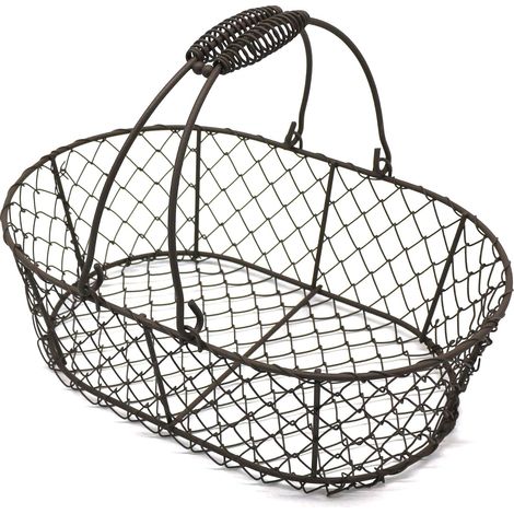 1 - Panier à œufs - Panier de rangement - Style vintage rustique avec poignée pour cuisine et salon - Couleur rouillé - 27,9x18,4x8,9 cm (1/5)