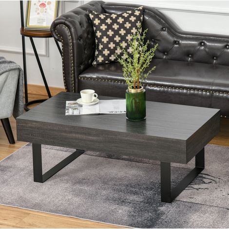 Mesa de centro 110x60x40 cm gris oscuro de tablero aglomerado con cajón y estantes (1/5)