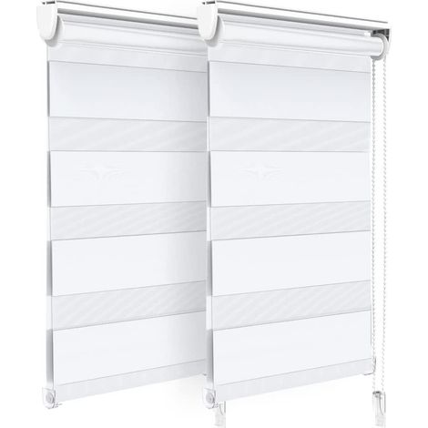 2PCS Store Enrouleur Jour Nuit Tissu Double avec ou sans Perçage 40x150cm Protection de Votre Vie Privée Rideau pour Fenêtres et Portes Store Blanc (1/5)