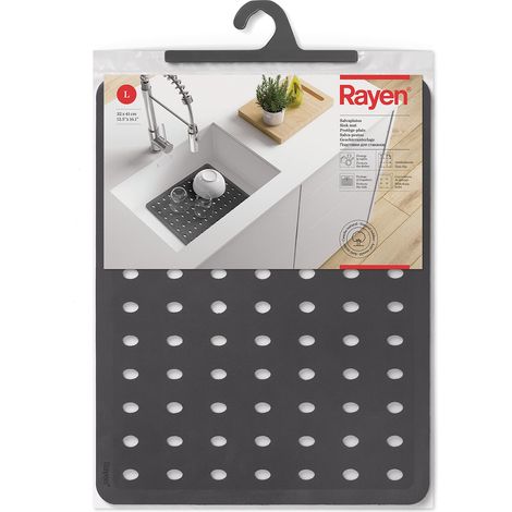 Rayen 32 x 41 cm Tappeto Protettivo per lavello  Protegge Le stoviglie  Fori di drenaggio  Proteggere Il lavandino  Ante-Slip, Gomma, Grigio