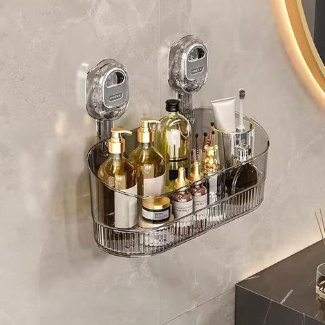 Étagère de Douche à Ventouse,Support de Douche à Ventouse Étagère murale d'angle sans perçage Boîte de rangement à aspiration de fond puissante, pour cuisine, salle de bain, douche intérieure (1/5)