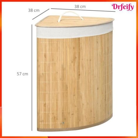 Panier à linge - - 7968 - d'angle - 55 L - bambou avec couvercle et sac amovible (1/5)