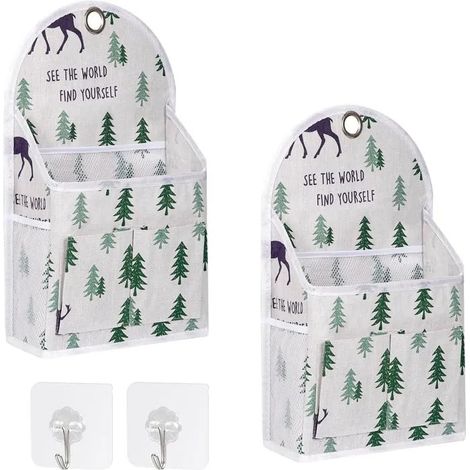 Sac de rangement mural suspendu, pliable en lin imperméable, avec poche organiseuse et crochets transparents. Modèle - Cerf de Cèdre (1/5)