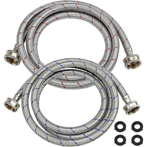 Lot de 2 5Ft 3/4" NPT lave-linge acier inoxydable Hoses Braided Water Supply Lines - et froid Striped pour Wash machine (1/5)