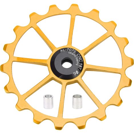 Poulie de dérailleur arrière en aluminium, roulement céramique, 18T, pour VTT, couleur or (1/5)