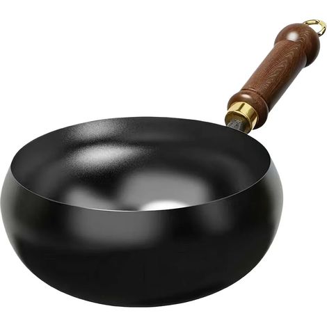 Poêle en fonte forgée artisanalement, 24 cm de profondeur, non revêtue, antiadhésive, idéale pour frire et mijoter. (1/5)