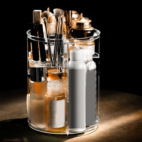 Boîte de rangement cosmétique pour coiffeuse, étagère de bureau pivotante, présentoir à maquillage transparent à plusieurs niveaux pour la maison (1/5)