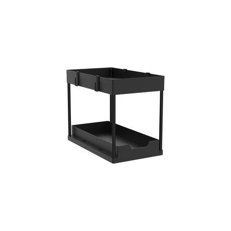 Boîte de rangement à deux niveaux avec panier coulissant, boîte de rangement multifonctionnelle sous évier, noire . (1/2)