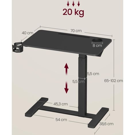 Bureau assis-debout mobile réglable en hauteur 70 x 40 x 102 cm avec porte-gobelets et fente tablette en acier noir (1/2)