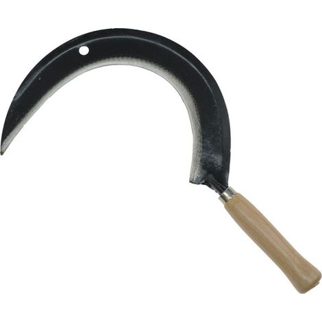 Faucille à gazon 35cm – Lame métallique lisse – Manche en bois léger – Coupe précise des herbes et mauvaises herbes