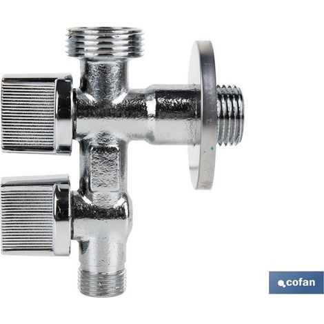Eckventil 1/2 x 3/4 x 3/8 Doppelauslass