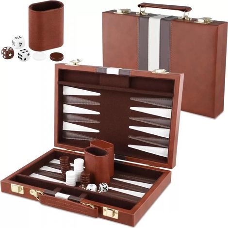 Jeu de backgammon de 45 cm (18 pouces) avec étui en cuir de qualité supérieure, idéal pour les voyages, pour adultes et enfants. (1/5)