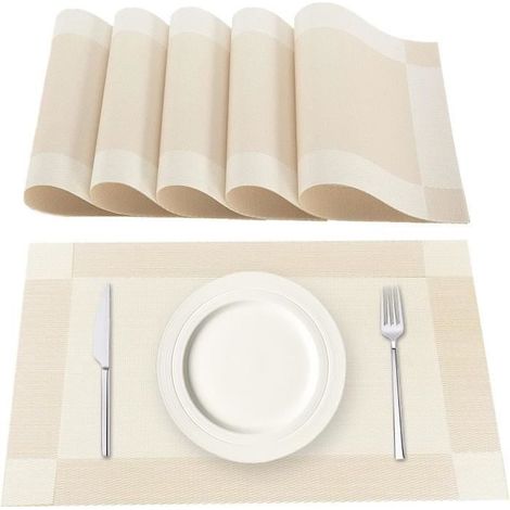 Set de Table - Lavable - Beige - Lot de 6 - Antidérapant - Résistant à la Chaleur