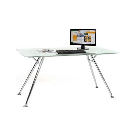 Bureau blanc avec plateau en verre trempé, 150 x 80 x 76 cm (1/2)