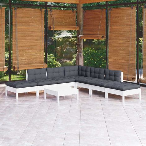 vidaXL Salon de jardin 8 pcs avec coussins blanc bois de pin (1/5)