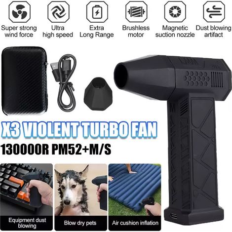 Souffleur À Air Turbo - 52 M/S - 13000 Tr/Min - Sans Fil - Batterie 3000 Mah - 3 Vitesses - Pour Nettoyage Électronique Et Industriel - 1 Pièce (1/5)
