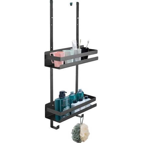 Mensola per doccia, materiale antiruggine, design salvaspazio, nera (1/2)
