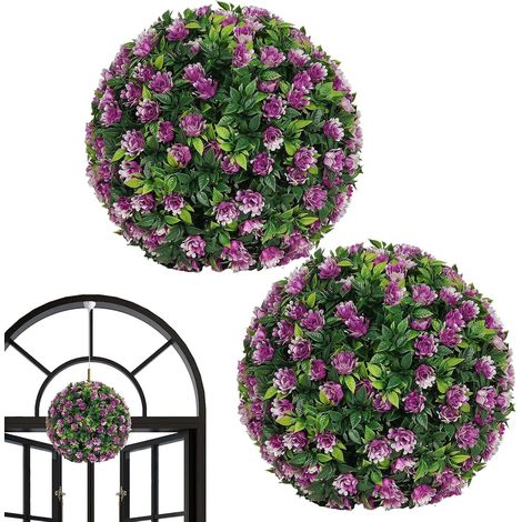 Sphères Topiaires Fleuries Artificielles artificielles en boules de buis 2 Pièces Résistantes aux UV Suspendables pour Jardin Terrasse Cour Balcon Extérieur Patio (1/5)