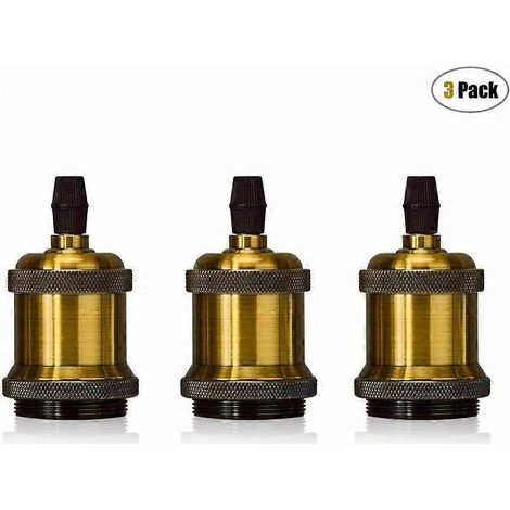 Set mit 3 Vintage Edison E27 Schraubfassungen für LED-Lampen, kompatibel mit Kronleuchtern und Pendelleuchten (DIY) – Messing