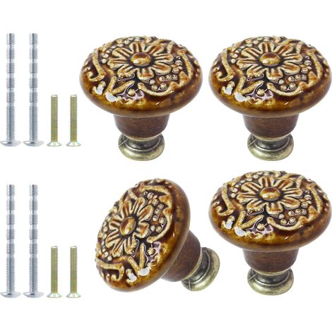 Set mit 16 Vintage-Küchenschrankgriffen aus brauner Keramik – Retro-Schubladengriffe für Schränke, Kommoden und Möbeltüren (1/5)