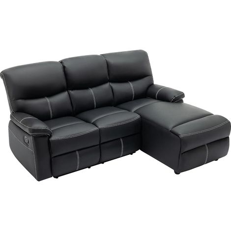 Vente-Unique – Canapé d'angle droit relax 4 places en simili noir – Mécanisme manuel – Longueur 189 cm – Confort équilibré – Structure métal (1/5)