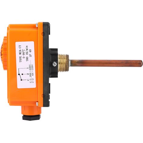 Le thermostat pour tuyaux d'eau chaude WZA-CY possède une température de démarrage élevée de 90 degrés Celsius et un contrôle de température réglable pour les systèmes de chauffage. (1/5)