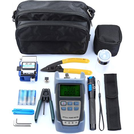 Kit d'outils pour fibre optique FTTH : mesureur de puissance optique, coupe-fibre, pince à dénuder, ensemble d'outils pour raccordement à froid de fibres optiques avec sac de rangement (1/5)