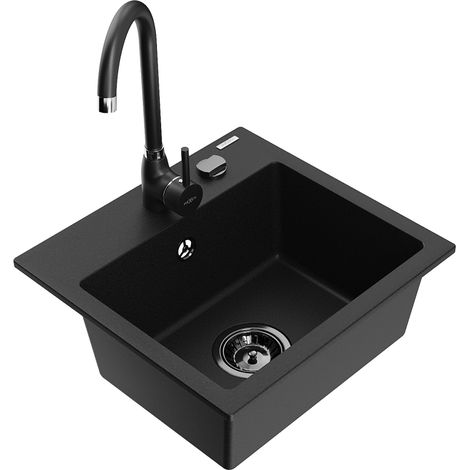 Mexen Milo 1-Becken-Granit-Spüle mit Mischbatterie Telma, Schwarz - 6505-77-670200-70-B (1/5)