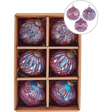 Set di 6 palline di Natale in vetro Palle di Natale fatte a mano Decorazioni da appendere all'albero di Natale Rosa Astral