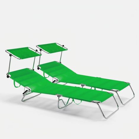2 Lettini spiaggia mare brandina pieghevole alluminio Cancun - Verde 2