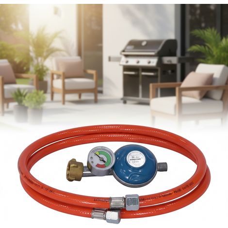 Gas Schlauch + Druckminderer inkl. Manometer Gasregler 80CM Regeler Propan Butan (1/5)