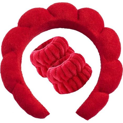 Ensemble bandeau spa pour le visage - Tissu éponge rouge - Pour le maquillage et le sport (1/5)