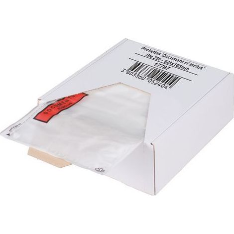 Boite 250 pochettes adhésives 'documents inclus' 315 x 225 mm