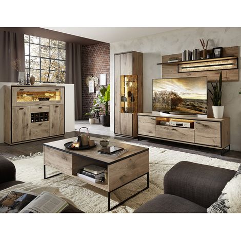 Wohnmöbel Set mit Beleuchtung braun RINGSTED-55 in Eiche 5-teilig mit Couchtisch (1/5)