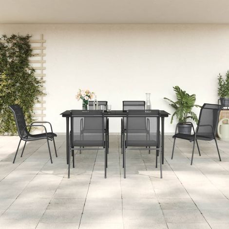 Set da Pranzo da Giardino 7 pz Nero in Acciaio e Textilene vidaXL