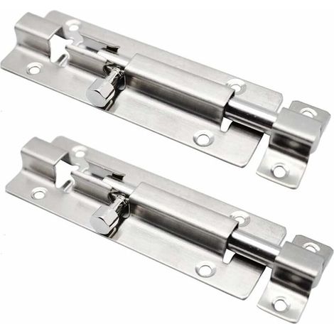 Lot de 2 verrous de porte, pêne dormant coulissant de 10 cm (4 pouces) en acier inoxydable, pour portes de toilettes et de cabanons. (1/3)