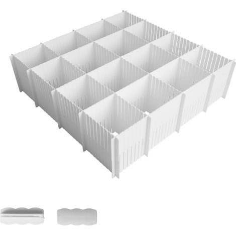 10 Pièces Séparateurs de Tiroirs Réglables, Grille Diviseur de Tiroir, 38 x 11 cm Organisateur Tiroir DIY avec 30 Accessoires de Fixation Blanc pour Chaussettes, Maquillage, Fournitures de Bureau (1/5)
