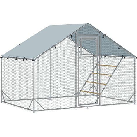 Hühnerstall Freilaufgehege aus Stahl, 300 x 200 x 195 cm Hühnerkäfig mit UV-beständiger Abdeckung, Futtertür, Hängefütterung, Sitzstange, Hühnergehege für 6-8 Hühner, Kleintiere, Silber
On-Site