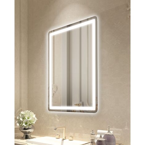 Miroir de Salle de Bain LED 60x80 cm, Éclairage Avant et Arrière, Anti-Buée à Mémoire, Température de Couleur Réglable sans Palier, Montage Mural (1/5)