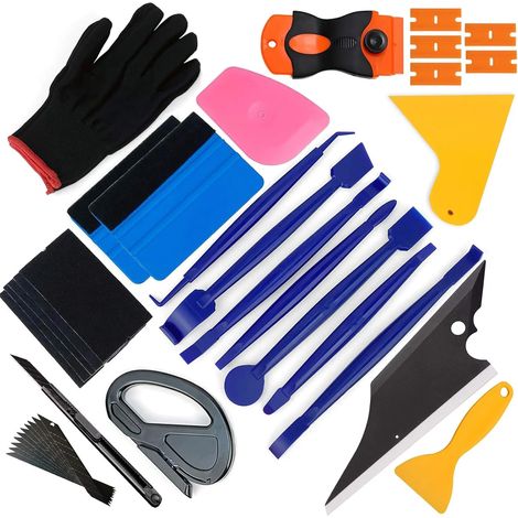 Kit d'installation pour film vinyle de voiture et film teinté pour vitres avec raclette en feutre, couteau de découpe des bords, gants (1/5)