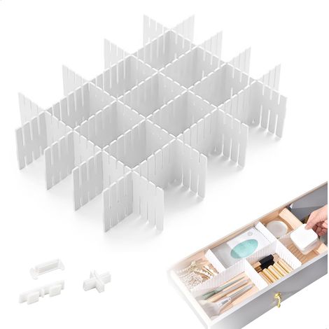 Séparateur Tiroir, Diviseur Tiroir Découpable avec Clips et Boucles, 12 Piezas Grille Diviseur de Tiroir Assemblage sans Colle, Separateur Tiroirs pour Sous-vêtements Chaussettes Cuisine Bureau (1/5)