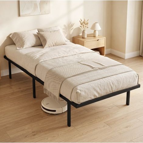 Bettgestell 90 x 200 cm aus Metall in Schwarz mit Stauraum unter dem Bett, stabil und leise (1/5)