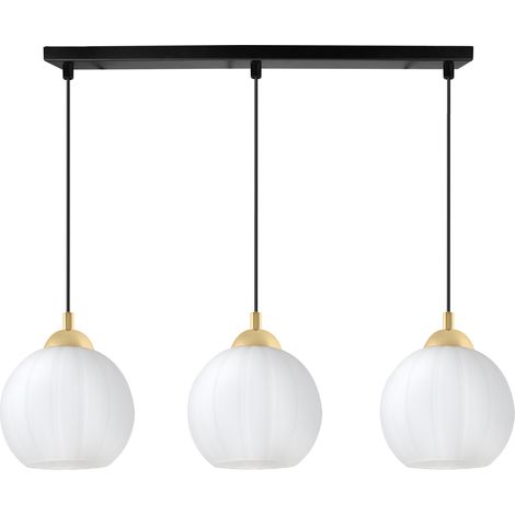 Suspension Costa noire et dorée, 3 lampes, boule blanche, E27 (1/5)