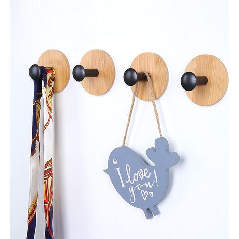 4er-Pack selbstklebende Haken (schwarz), wiederverwendbare nahtlose Bambushaken, strapazierfähige Klebehaken, Haken für Schlafzimmer, Küche, Badezimmer.