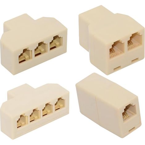 xiwai Répartiteur téléphonique RJ11 1 entrée, 2 Sorties, 1 vers 3, 1 vers 4 Prises RJ12 6P4C, Adaptateur et rallonge de Prise téléphonique modulaire, Lot de 4 (1/5)