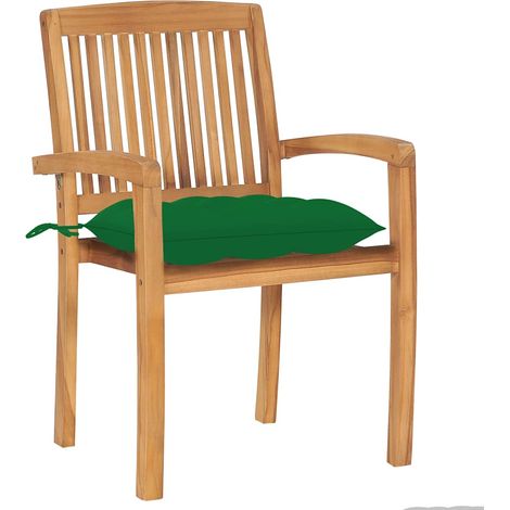Maison Exclusive - Gartenstühle 2 Stk. mit Grünen Kissen Massivho (1/5)