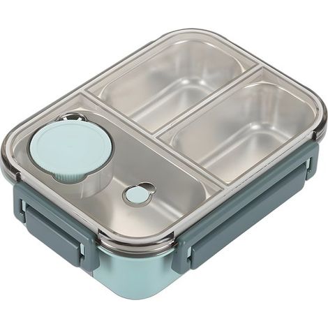 Boîte à lunch isotherme Bento en acier inoxydable 304 avec Couverts , 3 compartiments, 850 ml, idéale pour le bureau et École. (1/5)